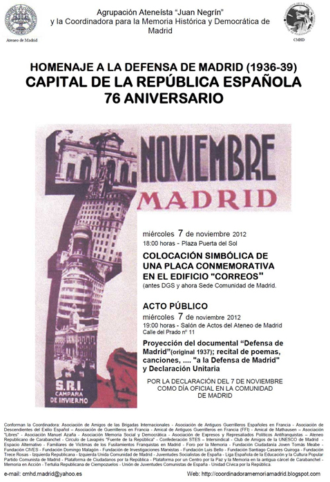 Commemorazione del 76° anniversario  della difesa di Madrid
