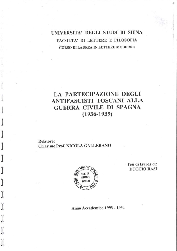 La partecipazione degli antifascisti toscani alla guerra civile di Spagna (1936-1939)