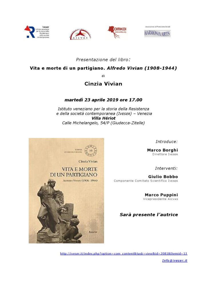 Presentazione libro 23 aprile a Venezia – Vita e morte di un partigiano. Alfredo Vivian (1908-1944)