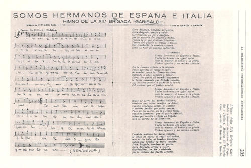 Somos hermanos de España e Italia. Himno de la XII Brigada Garibaldi.